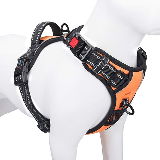 PHOEPET No Pull Dog Harnesses for Small Dogs Reflective Adjustable Front Clip Vest with Handle 2 Metal Rings 3 Buckles [Easy to Put on & Take Off] (S, Orange)