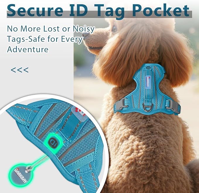 BARKBAY Dog Harness No Pull with ID Tag Pocket - Heavy Duty, Reflective, Easy Control for Large Dogs(Ocean Blue,XS)