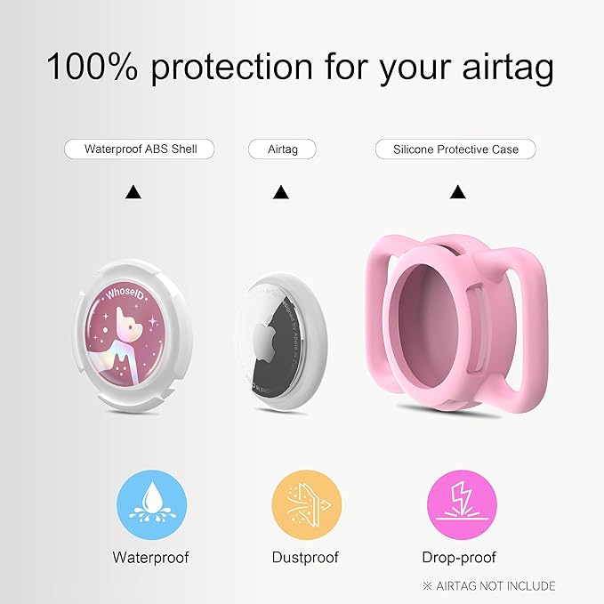 Waterproof Airtag Dog Collar Holder, Silicone & ABS Airtag Holder for Dog & Cat Collars, Ultra-Durable, Lightweight and Protective Airtag Case (Rose&Pink-1, Regular)