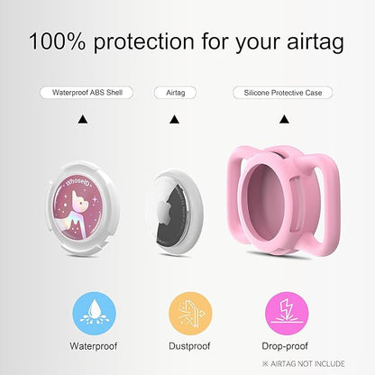 Waterproof Airtag Dog Collar Holder, Silicone & ABS Airtag Holder for Dog & Cat Collars, Ultra-Durable, Lightweight and Protective Airtag Case (Rose&Pink-1, Regular)