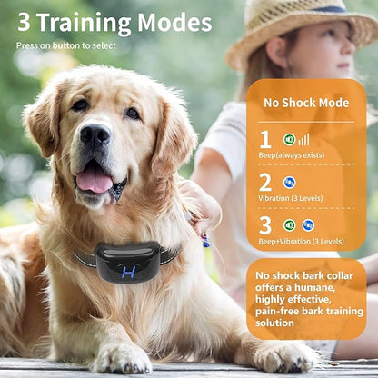 No Shock Vibration Bark Collar for Large & Medium Dogs - Safe & Humane Dog Bark Collar with Beep & Vibration, 3 Adjustable Sensitivity Levels, 100% IPX7 Waterproof Dog Training Collar