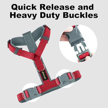 Plutus Pet No Pull Dog Harness, Adjustable Nylon Harness with Soft Padding, Reflective and Heavy Duty Dog Harness for Small, Medium, Large Dogs(Red, L)