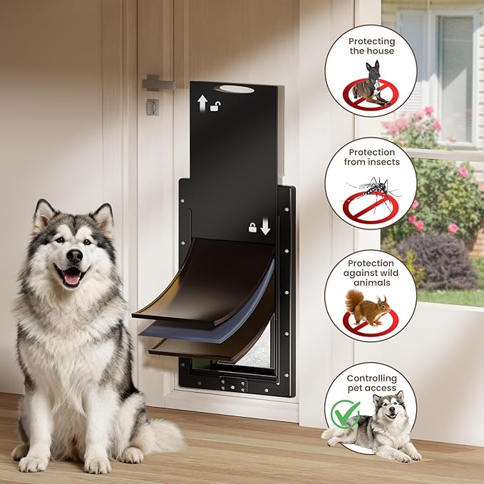 XL Dog Door for Door, Never Rust Plastic Extra Large Doggy Door for Interior and Exterior Doors, X Large Pet Door with 2 Magnetic Flaps, Insulated Flap, Closing Panel, Dog Doors for Pets Up to 220 LB