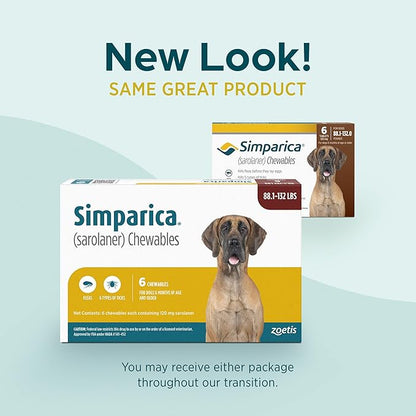 Simparica (sarolaner) Chewables for Dogs, 120 mg/tab, 88.1-132 lbs (Brown), 3 Tablets