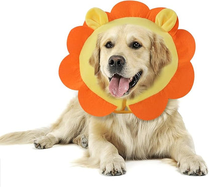 IEUUMLER Inflatable Recovery Dog Collar, Protective Donut Cone, Adjustable Soft Collar for Dog and Cat After Surgery Prevent from Biting & Scratching EU002 - Orange Lion M+