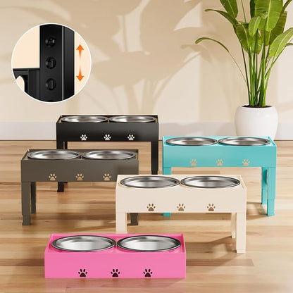 Elevated Dog Bowls with 2 Stainless Steel Bowls, 5-Height Adjustable Stand (3.1", 9" to 12"), for Improved Digestion & Neck Support, Easy Clean, Non-Slip Base Raised Feeder for Medium Large Dogs