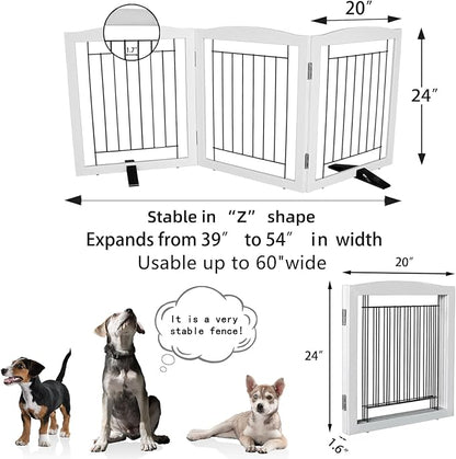ZJSF Freestanding Dog Fence Indoor, Foldable Dog Gate for Doorways, Stairs or Hallways, Sturdy Wood Extra Wide Pet Gate with Support Feet for The House, White, 24 "Height-3 Panels