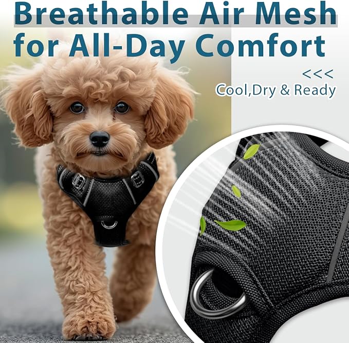 BARKBAY Dog Harness No Pull with ID Tag Pocket - Heavy Duty, Reflective, Easy Control for Large Dogs(Black,XS)