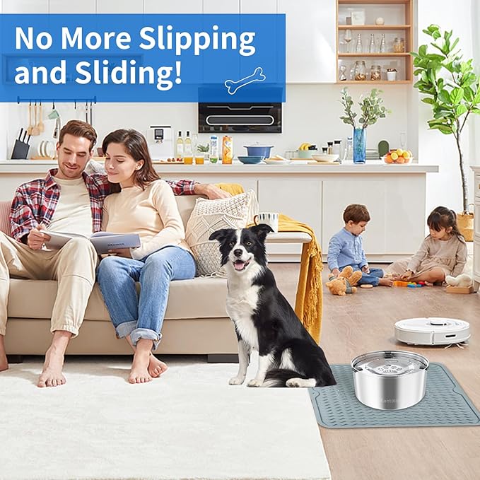 Kactoily 3L Large Capacity Stinless Steel Dog Water Bowl and Waterproof Silicone Dog Food Tray, Slow Down Drinking Pet Water Bowl