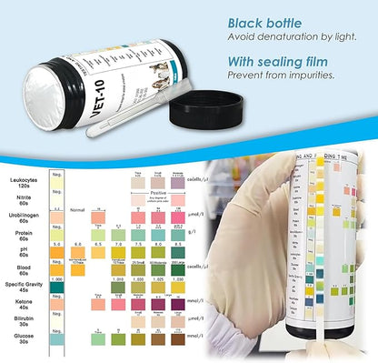QMARK Urine Test Strips for Cats & Dogs, 50 Count, 10-Parameter UTI Testing Kit with Dropper and Tube