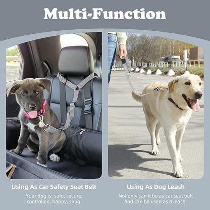 BWOGUE 2 Packs Dog Cat Safety Seat Belt Strap Car Headrest Restraint Adjustable Nylon Fabric Dog Restraints Vehicle Seatbelts Harness Grey