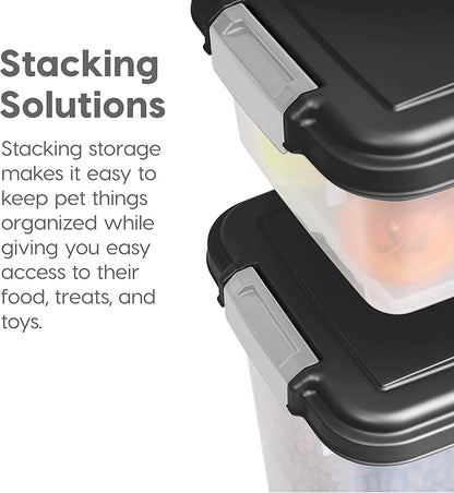 IRIS USA Dog Food Storage Container 30 lb + 11lb Airtight Combo, Stackable Pet Food Storage Bin with Wheels for Cat Dog Food, BPA Free, Made in USA, Black