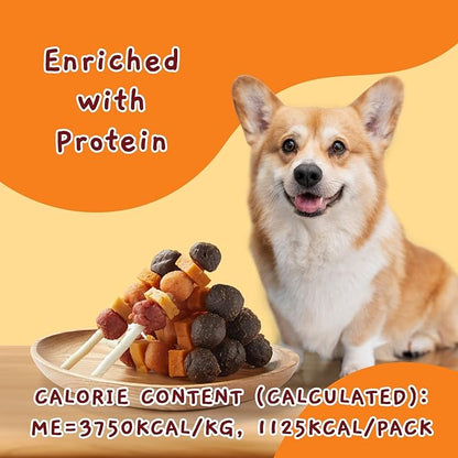 Jungle Calling Dog Treats, Multi-Flavor Kabob Dog Snacks, Edible Dog Kabobs, Made with Chicken, Duck, Beef, Sweet Potato and Pumpkin, Rawhide Sticks for Dogs