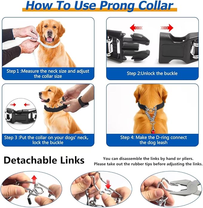 Prong Collar for Large Dogs with Nylon Cover, Dog Pinch Collar,Dog Training Collar,High Strength Quick Release Buckle,Comfort Rubber Tips (Black，4.0mm, 23.6-Inch)