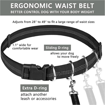 LANNEY Hands Free Dog Leash, Waist Running Leash with Zipper, Walking Pouch for Medium Large Dogs, Dual Handle and Retractable Bungee for Training Jogging Hiking(25-120 lbs, Grey)