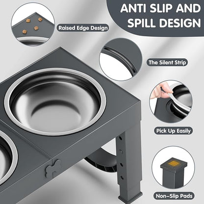 XIAZ Elevated Dog Bowls Large Breed Raised Dogs Bowl Stand Large/Medium Sized Dog Stainless Steel Food Water Bowl Stands 5 Heights Adjustable 9/11/12/14in Pet Feeder Dish Station