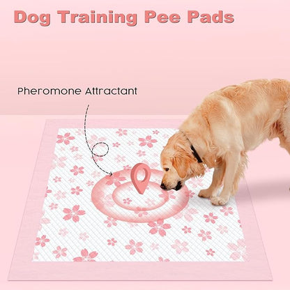 MIZOK 36x36in Puppy Pads Pink, Dog Pee Pads Leak-Proof with Quick-Dry Surface, Dog Pads Extra Large with Cherry Blossom Prints, Pee Pads for Dogs Super Absorbent (100 Count)