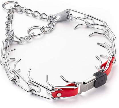 Herm Sprenger Chrome Plated Steel Dog Collar with Quick Release ClicLock Buckle O-Ring Biothane Insert Training Collar Made in Germany (Cherry Red, 25in x 4.0mm(Neck Size up to21-22in))