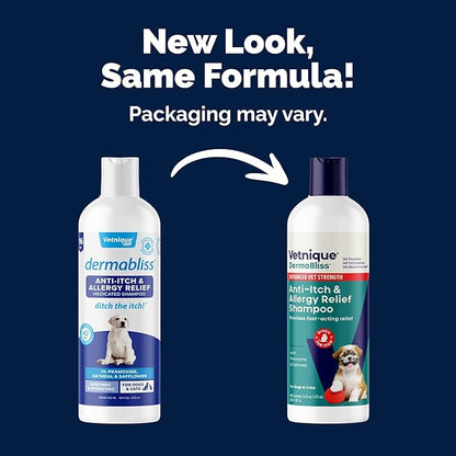 Vetnique Labs Dermabliss Dog Allergy and Itch Relief Shampoo for Dogs with Pramoxine Advanced Vet Strength - Ditch The Itch (Itch Relief, 16oz Shampoo)