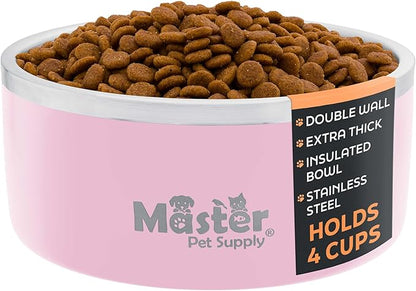 Master Pet Supply Stainless Steel Dog Bowls - 32 oz, Heavy Duty - Rose Quartz, Double Wall Extra-Thick Insulated, Non-Slip Pet Water Bowl for Dogs, Cats & Pets, Anti Rust Metal, Dish Washer Safe