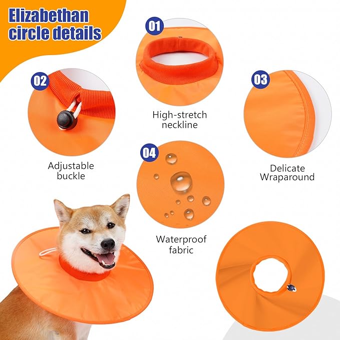 Dog Recovery Collar,Dog Soft Cone Collar Alternative After Surgery,Adjustable,Breathable E Collar for Large/Medium/Small Dogs Cats,Orange M
