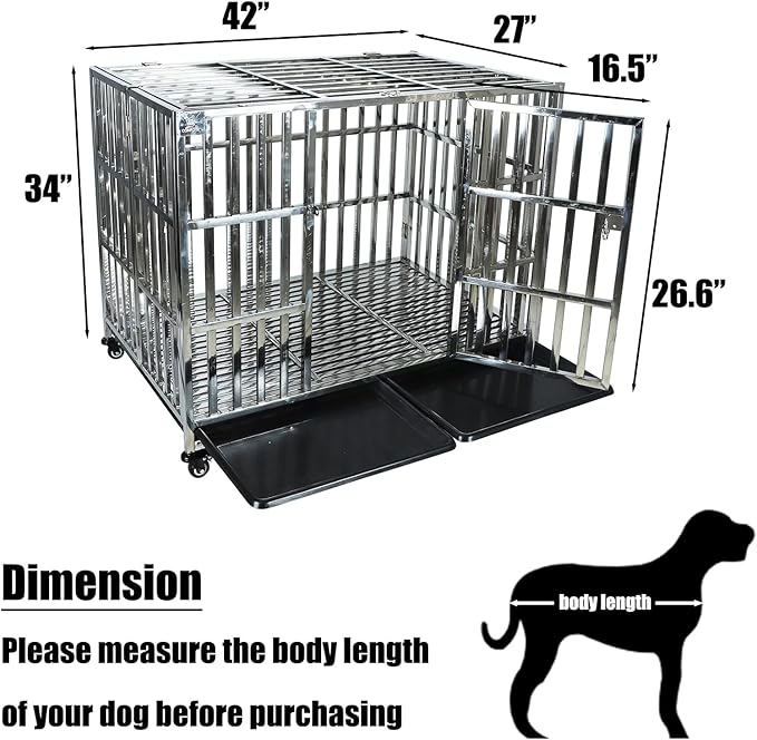 Confote 37/47 Inch Heavy Duty Dog Crate Metal Cage Kennel, High Anxiety Pet Cage with Lockable Wheels & Double Doors for Small Medium Large Dogs (SS-42)