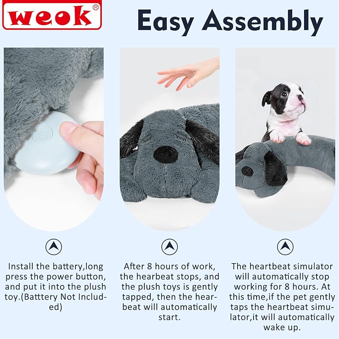 WEOK Puppy Heartbeat Toy for Separation Anxiety Relief, Heartbeat Stuffed Animal Anxiety Calming Behavioral Aid Plush Toy for Dogs Cats Pets