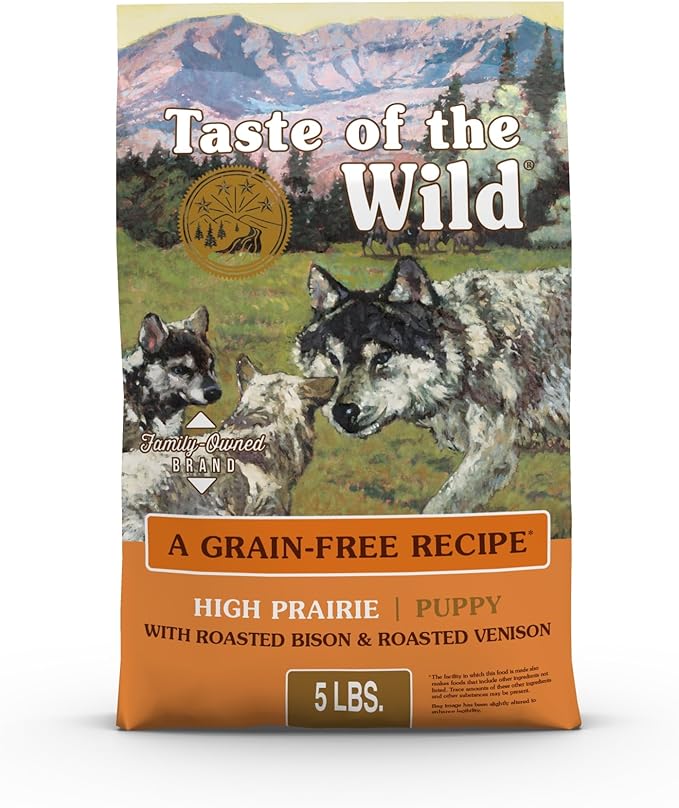 Taste of the Wild High Prairie Canine Grain-Free Recipe with Roasted Bison and Venison Dry Dog Food for Puppies, Made with High Protein from Real Meat and Guaranteed Nutrients and Probiotics 5lb