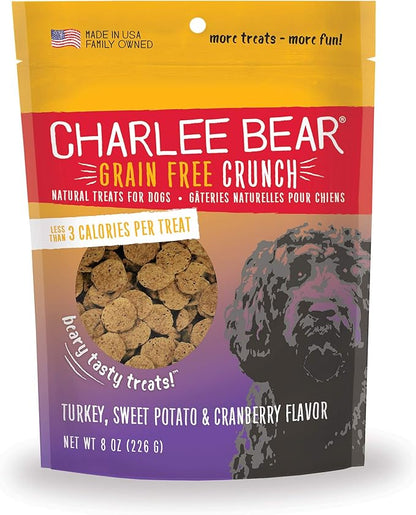 Charlee Bear Crunch Grain Free Dog Treat, Turkey, SweetPotato & Apple, 8 Ounce Resealable-Bag/Low Calorie Training Treat for Dogs. Limited Ingredient-Healthy-Crunchy Dog Snack, Made in USA (Pack of 2)