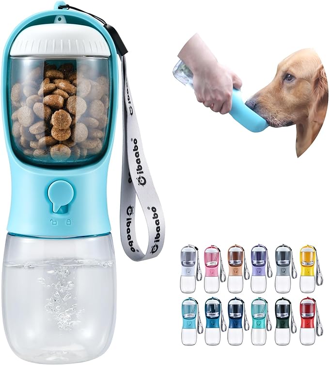 Cibaabo Dog Water Bottle with Food Container, Travel Puppy Water Bowl, Portable Pet Dispenser, Dog Gift Stuff Accessories Items, Puppy Essentials Necessities for Yorkie Cat Walking and Hiking