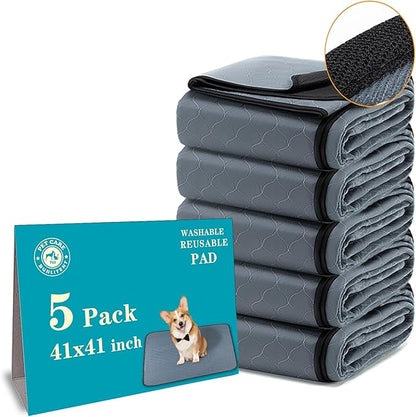 Bunlitent Washable Pee Pads for Dogs 41" x 41", 5 Pack, Reusable Puppy Pads, Dog Training Pads with Quick Dry, Large Anti-Slip Whelping Pad for Pet, Playpen, Incontinence, Housebreaking