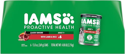 IAMS Proactive Health Wet Dog Food, Adult Wet Dog Food Multipack Ground Dinner, with Lamb & Rice Pate, 13 oz. (Pack of 6)