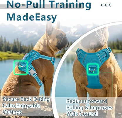 BARKBAY Dog Harness No Pull Oxford with ID Tag Pocket - Heavy Duty, Reflective, Easy Control for Large Dogs(Aqua Oxford,M)