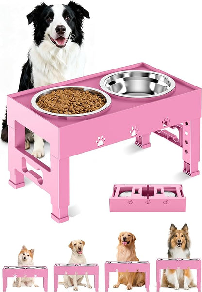 Elevated Dog Bowls with 2 Stainless Steel Bowls, 5-Height Adjustable Stand (3.1", 9" to 12"), for Improved Digestion & Neck Support, Easy Clean, Non-Slip Base Raised Feeder for Medium Large Dogs