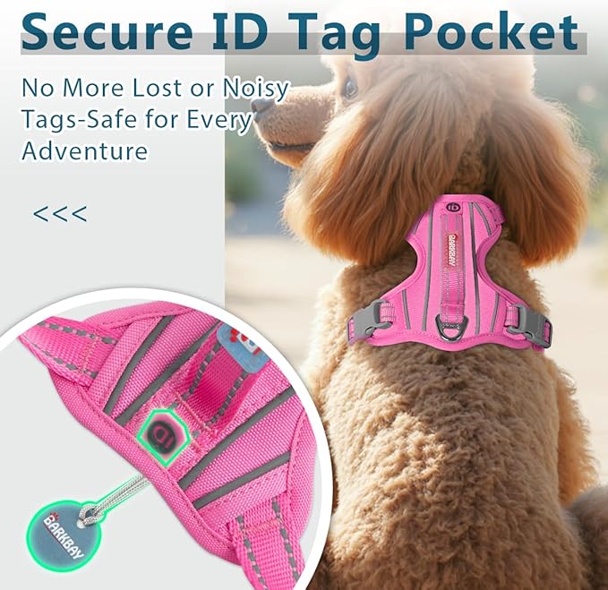 BARKBAY Dog Harness No Pull Oxford with ID Tag Pocket - Heavy Duty, Reflective, Easy Control for Large Dogs(Pink Oxford,S)