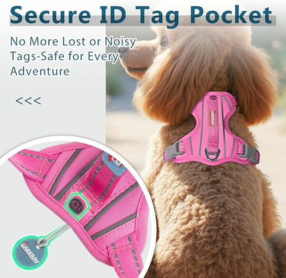 BARKBAY Dog Harness No Pull Oxford with ID Tag Pocket - Heavy Duty, Reflective, Easy Control for Large Dogs(Pink Oxford,XS)