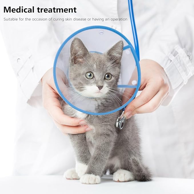Cat Cone Collar, to Stop Licking, Recovery Elizabethan After Surgery, Clear Soft Neck E-Collar, Not Block Vision, for Kitten Puppy Dog Pet in Surgery Remedy - M in Blue