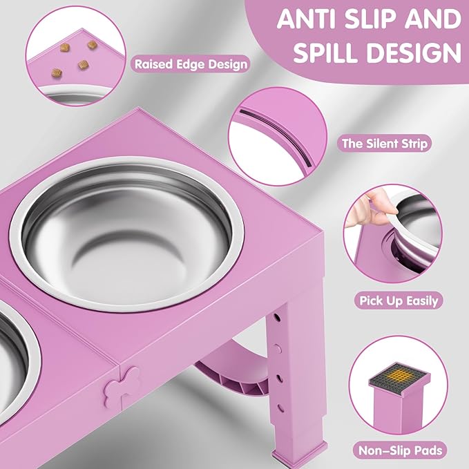 XIAZ Elevated Dog Bowls Large Breed Raised Dogs Bowl Stand Large/Medium Sized Dog Stainless Steel Food Water Bowl Stands 5 Heights Adjustable 9/11/12/14in Pet Feeder Dish Station