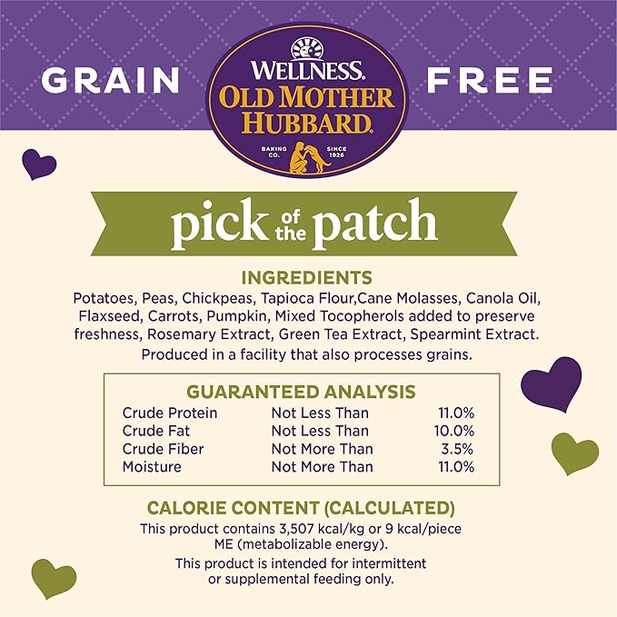 Wellness Old Mother Hubbard Classic Grain Free Pick of the Patch Dog Biscuits, Natural Training Treats, Pumpkin and Carrot Flavor, Mini Size. 16 oz Bag