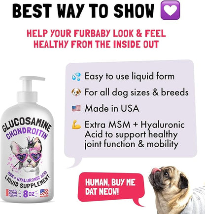 Cranberry UTI Chews for Dogs Bladder Support + D-Mannose Supports Kidney Urinary Tract 30 Chews and Liquid Glucosamine for Dogs Bacon Flavour with Chondroitin, MSM & Hyaluronic Acid 8 oz