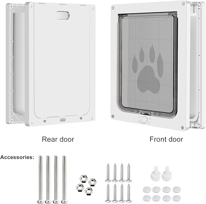 CEESC Dog Door for Pets Up to 20 lb, Weatherproof Pet Door for Cats and Dogs, Durable, Snap-in Closing Panel Included, Suitable for Interior and Exterior Doors(Small White)