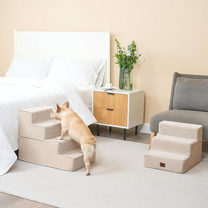 EHEYCIGA Dog Stairs for Bed 18" H, 4-Step Dog Steps for High Bed, Pet Steps for Small Dogs and Cats, Non-Slip Balanced Pet Ramp Indoor, Beige