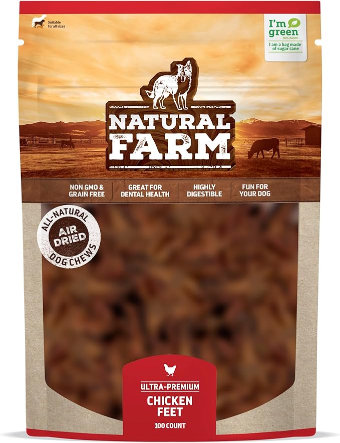 Natural Farm Nail-Free Chicken Feet Dog Treats (100 Pack), 100% Free-Range Air Dried Chicken Feet, No Nails, Fully Digestible, High Protein, Low Calorie, Joint Support, Single Ingredient