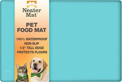 Neater Pet Brands Neater Mat Pet Mats for Food and Water, Cat & Dog Bowl Mat Waterproof Silicone, Feeding Tray, Dog Food Mats for Floors, Placemat w/Raised Edge for Under Bowls, 24” x 16”, Aquamarine
