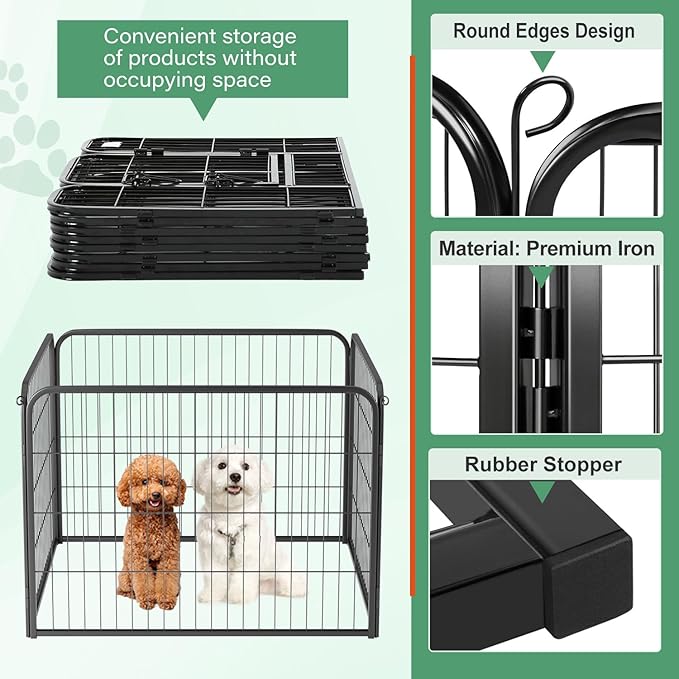 FDW Dog Playpen Kennel - 4 Panels, 24 Inch Height, Indoor/Outdoor Folding Metal Portable Puppy Exercise Pen, Heavy Duty Dog Fence for Yard, Camping - Black