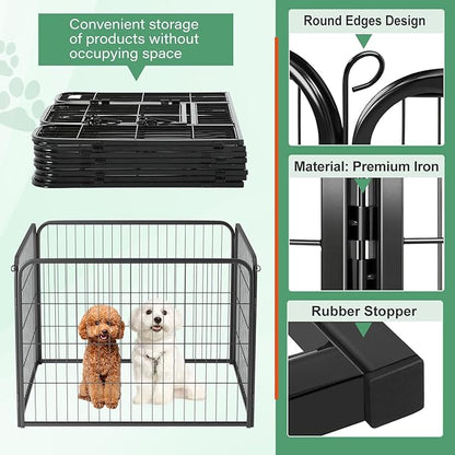 FDW Dog Playpen Kennel - 4 Panels, 24 Inch Height, Indoor/Outdoor Folding Metal Portable Puppy Exercise Pen, Heavy Duty Dog Fence for Yard, Camping - Black