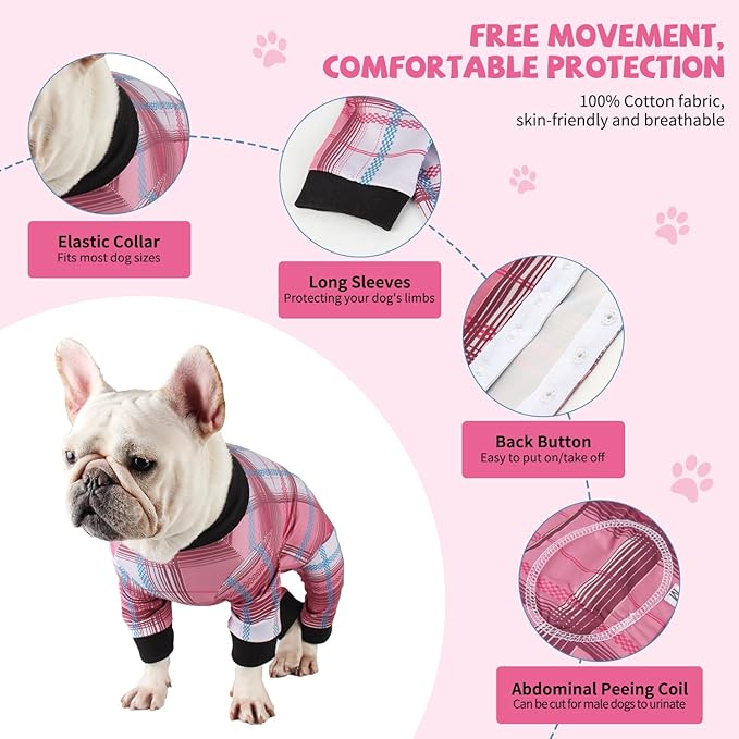 Dog Onesie for After Surgery Recovery Suit Pet Surgical Suit for Female Male Cone E-Collar Alternatives After Spay Abdominal Wounds Protector Dog Anti-Licking Onesie for Small Medium Dogs