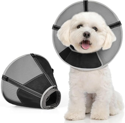 Dog Cone Collar to Stop Licking,Soft Mesh Recovery Collar After Surgery with Soft Padding for Large Medium Small Dogs, Alternative to Elizabeth Cone of Shame (3,Light Black)