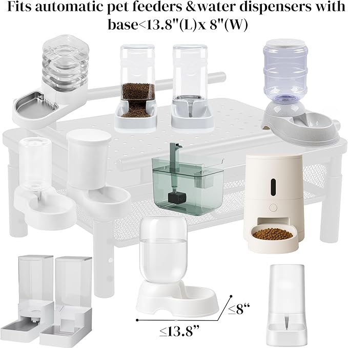 Dog Water Bowl Dispenser Stand & Metal Holder Compatible with Automatic Feeders & Water Dispensers - Adjustable Height, Raised Elevated Platform for Cats, Small & Medium Dogs