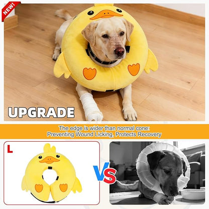 KOOLTAIL Inflatable Dog Cone Collar, Soft Donut E Collar for Dogs After Surgery to Stop Licking Enhanced Alternative, Blow Up Pet Neck Pillow Recovery Adjustable Cone for Dog Cat, Upgrade Size, Duck L